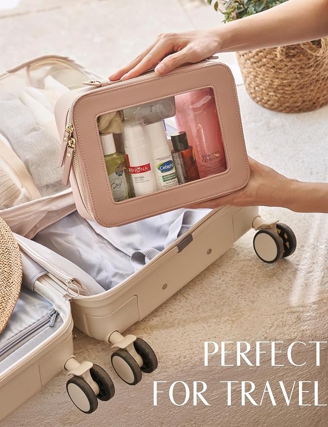 Popvibe Clear Makeup Case Set Pink Toiletry Bag Travel Large Clear Cosmetic Bag with Zipper, Big Make Up Bag Organizer Women Traveling TSA Approved Transparent Bag Car for Essentials - Image 5