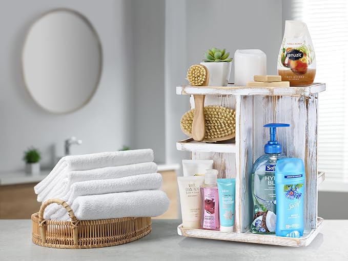 Sorbus 360° Makeup Organizer - Grey Rustic Wood Make Up Storage Carousel for Cosmetics, Skin Care Rotating Makeup Organizer for Vanity, Bathroom Storage - Image 4