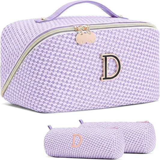 Personalized Gift Travel Makeup Bag: Initial Makeup Organizer Bag for Women | 3-in-1 Custom Make up Bag Set - Vegan Leather Travel Cosmetic Bag - Luxury Gift for Women – Birthday, Anniversary, Graduation by Unknown