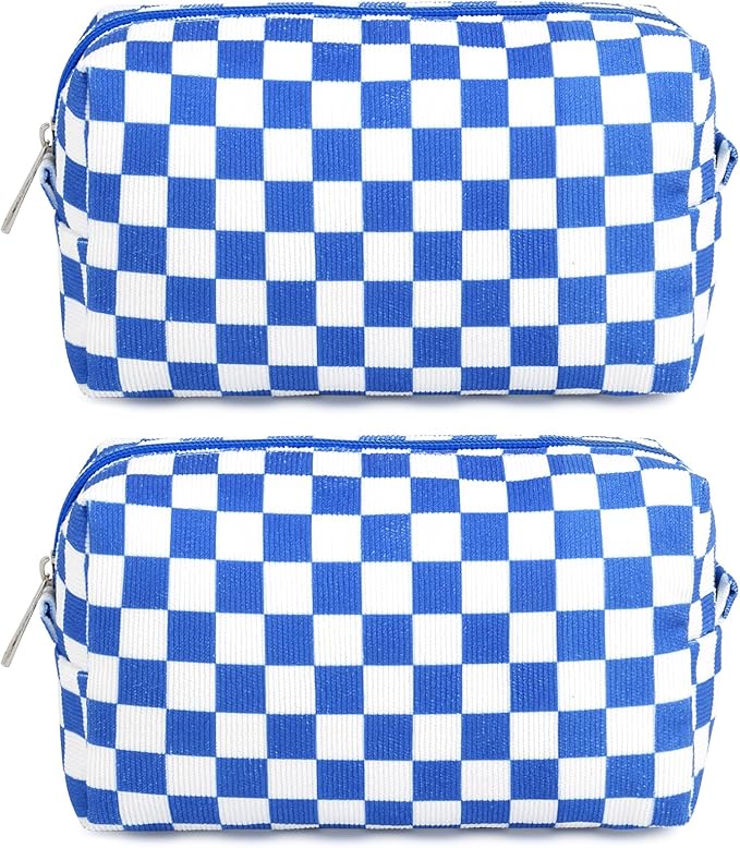 SOIDRAM 2 Pack Checkered Makeup Bag for Women, Cute Makeup Pouch Small Makeup Bag Travel Cosmetic Organizer for Toiletries, Brushes & Skincare by SOIDRAM
