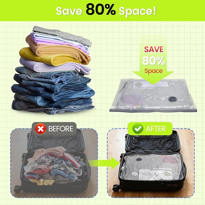 (17PACK) Travel Vacuum Bags with USB-Powered Pump (Plug to Work, No Battery) – Portable Vacuum Sealer for Travel & Home, Space-Saving Compression Bags for Clothes, Bedding & Seasonal Storage - Image 4