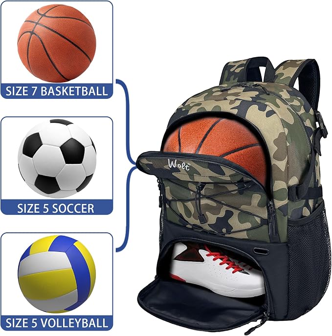 WOLT Basketball Backpack Large Sports Bag with Separate Ball Holder & Shoes Compartment, Best for Basketball, Soccer,Gym - Image 5