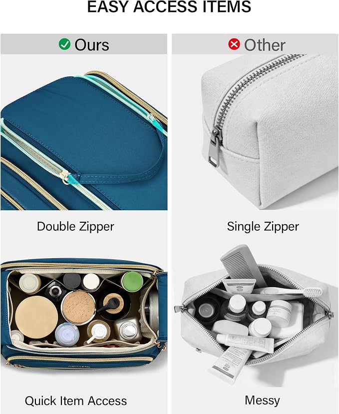 Hanke Travel Toiletry Bag, Lightweight Wide-open Makeup Bag, Dual-Layer Travel Bag for Toiletries Water-Resistant Cosmetic Bags Large Toiletry Bags for Women & Men, Travel Essentials, Navy Blue - Image 3
