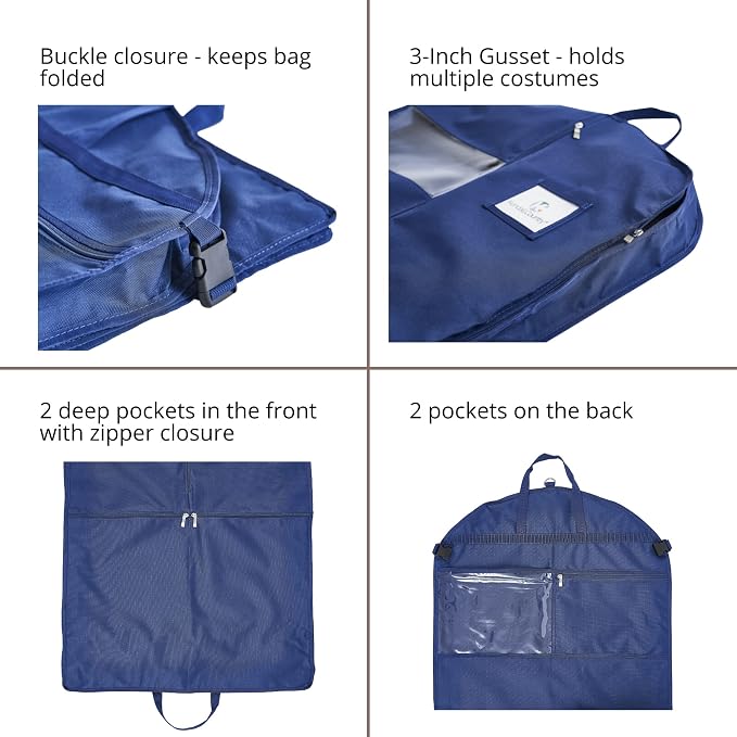 Waterproof Hanging Garment Bag 52 inch Deluxe Clothes Bag with Gusset, 4 Pockets & Side Zip for Dance Costumes, Sports, Skating, Theatre, Beauty Pageants & More by Kendall Country (Midnight) - Image 3