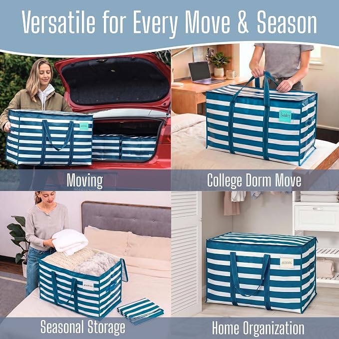 VENO 6 Pack Heavy Duty Moving Bags, Extra Large Storage Bags with Reinforced Handles & Strong Zippers, Foldable & Reusable Moving Box Alternative for Clothes & Dorm Storage - Image 6