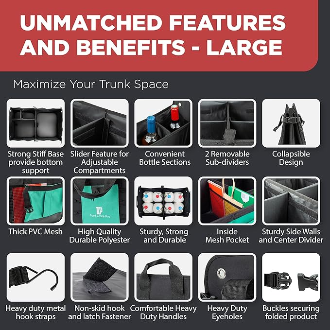 Teal Car Trunk Organizer for SUV & Auto Cargo Storage, Large | Fits Cars, SUVs & Trucks Reduces Trunk Clutter Keeps Items Within Reach Great for Shopping Easy Storage Car Accessories - Image 3