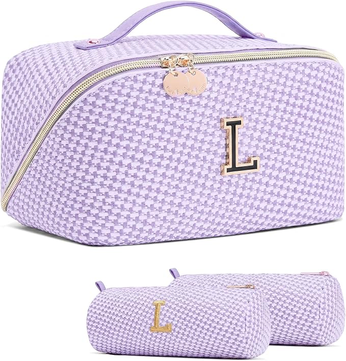 Personalized Gift Travel Makeup Bag: Initial Makeup Organizer Bag for Women | 3-in-1 Custom Make up Bag Set - Vegan Leather Travel Cosmetic Bag - Luxury Gift for Women – Birthday, Anniversary, Graduation by Unknown
