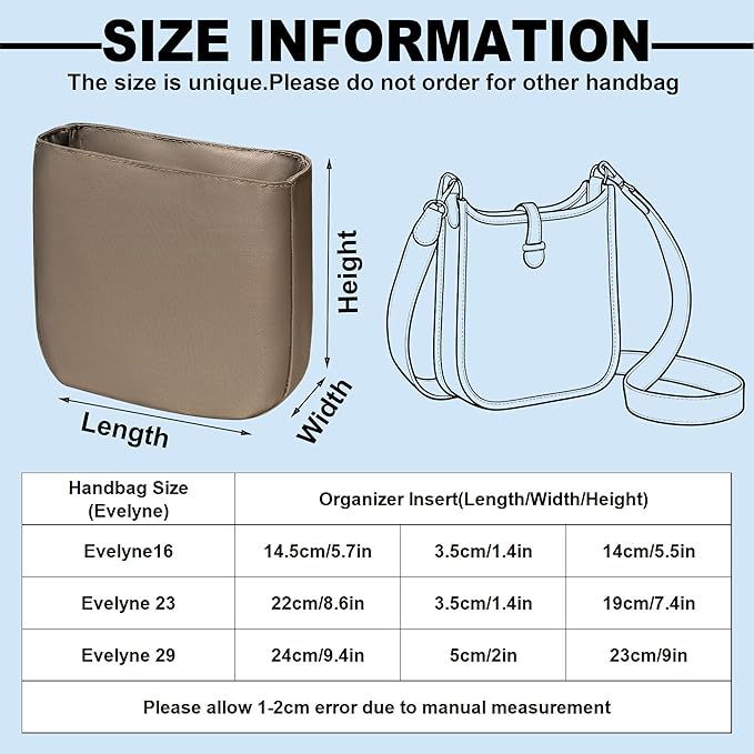 Purse Organizer Insert, Nylon Inner Liner Bag for Hermes Evelyne 16/23/29 Durable Storage Bag Organizer Zipper Bag - Image 5
