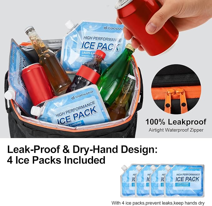 Odoland 72 Can Rolling Cooler Bag with Wheels & Handle, Collapsible Insulated Ice Chest for Beach, Camping & Tailgating - Portable Travel Soft Cooler on Wheels, Collapses for Easy Storage - Image 4