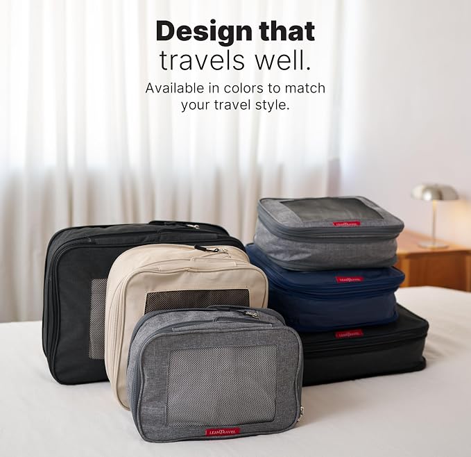 LeanTravel Premium Compression Packing Cubes for Travel - Suitcase Organizer Bags with Double Zipper & Breathable Mesh Panel - Space Saving Carry On Luggage Essentials (1 Medium Bag, Grey) - Image 9