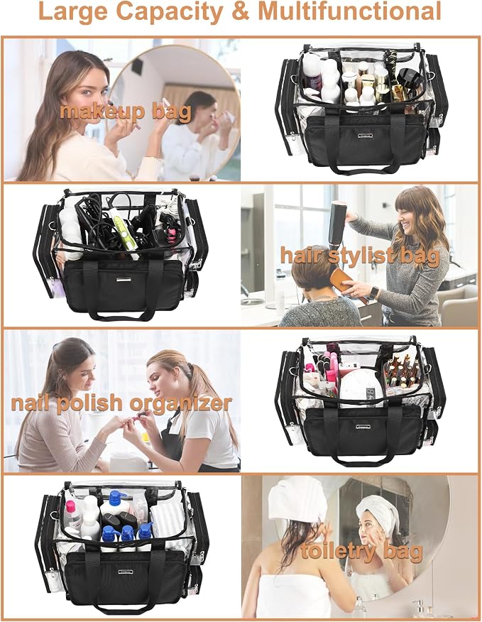 Relavel Clear Makeup Bag Extra Large Makeup Artist Kit Set, Cosmetic Storage Organizer Hair Stylist Traveling Bag, Transparent Tote Duffle Beach Toiletry Bag with Adjustable Dividers & Shoulder Strap - Image 5
