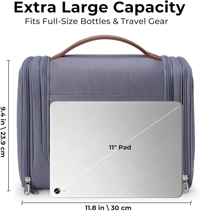 Ralnitote Large Hanging Toiletry Bag for Men, Travel Bathroom Bag with Hook, Hygiene Bag Organizer for Shower, Shaving & Grooming Essentials, Gray - Image 2