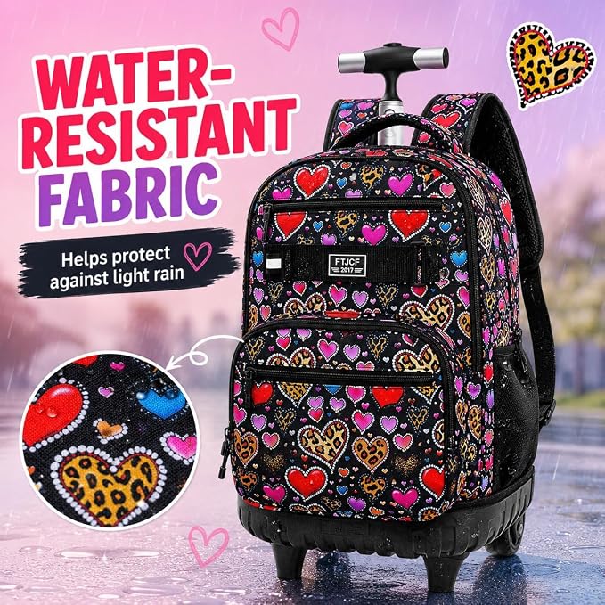 3Pcs Rolling Backpack for Girls, 19 Inche Women Roller Bag with Wheels for Adults, Wheeled Bookbag with Lunch Box(Brown) - Image 3