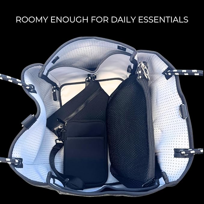 POPUPS Large Neoprene Tote Bag for Women - Everyday Designer Handbag for Travel Work and Beach with Pockets and Zipper Pouch - Image 5
