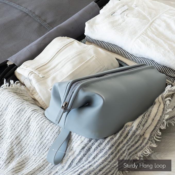 LINE+ARC Easy-to-Clean Silicone Dopp Kit (As Seen in Glamour and GQ) Extra-Wide Opening Anti-Stain (Mauve, 3.5L) Toiletry Bag Travel Set Makeup Organizer Cosmetics Case Fabric Simple Hang Loop - Image 8