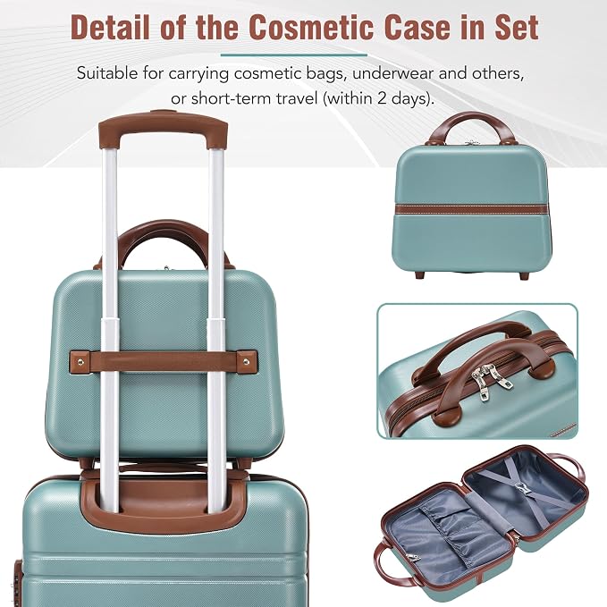 Merax Luggage Set 2 Piece Suitcase Set with Cosmetic Case Expandable Spinner Wheels Vintage Luggage Sets(Blue Green,20"+28") - Image 8