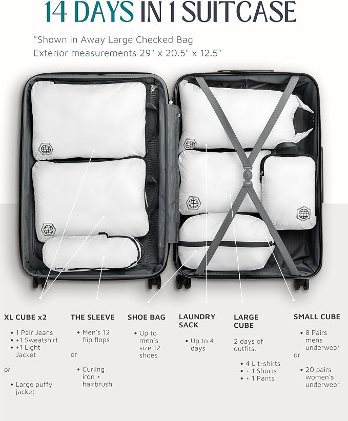 Large Compression Packing Cubes for Travel-Packing Cube Luggage Organizers 7 Piece Set for Checked Luggage-Ultralight, Expandable/Compression Bags by TRIPPED Travel Gear (White/Grey) - Image 7
