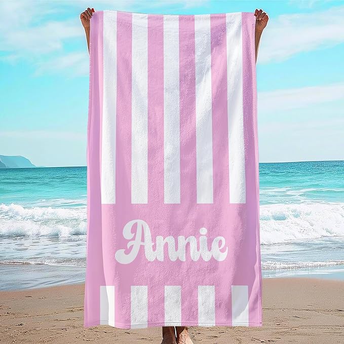 JML Personalized Beach Towel with Name, Custom Cabana Stripe Beach Towel, Customized Microfiber Pool Towel, Quick Dry & Absorbent Swim Towel for Adult,Mother's Day, Birthday, Summer Holiday,Vacation by JML