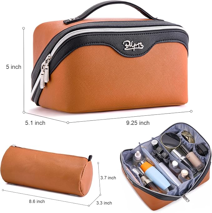 BOYATU Travel Makeup Bag Organizer Cosmetic Bag: 3 Pcs Set Make up Bags for Women with Handle - Waterproof Vegan Leather Toiletry Bags Travel Essentials Pouch with Compartments (A-07-Orange) - Image 7