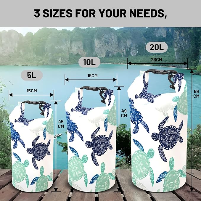 Waterproof Dry Bag,Roll Top Sea Turtle Small Waterproof Backpack 5L/10L/20L Floating and Lightweight Bags for Kayaking, Boating, Fishing, Swimming and Camping - Image 6