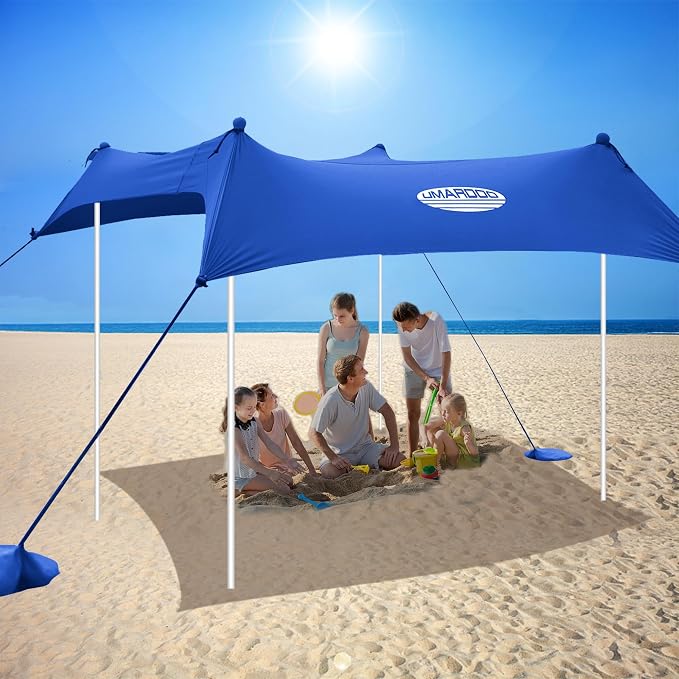 UMARDOO Family Beach Tent Canopy Sun Shade Portable 7×7FT, Large Wind Resistance Beach Sun Shelter Easy Setup with Packable Carry Bag for Outdoor Travel UPF 50+(Blue) by UMARDOO