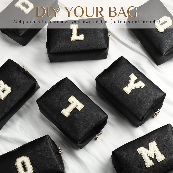 50 Pcs Makeup Bag Bulk PU Leather DIY Cosmetic Plain Preppy Makeup Pouch Portable Waterproof Toiletry Bags for Women Travel Pencil Case Cosmetic Organizer (Black) - Image 3