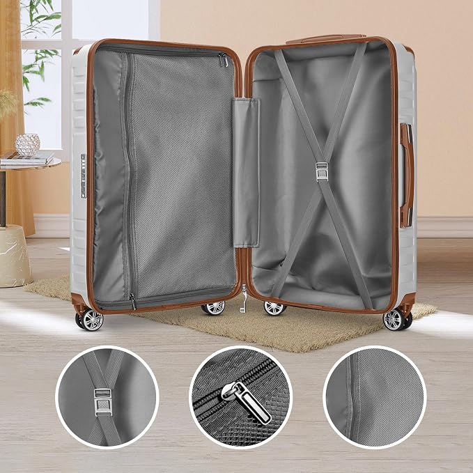 Melalenia Luggage 10 Piece Sets Clearance,Large Suitcase Set Spinner Wheels with TSA Locks,Hard Shell Luggage Sets for Women Travel Suitcase (White brown) - Image 6