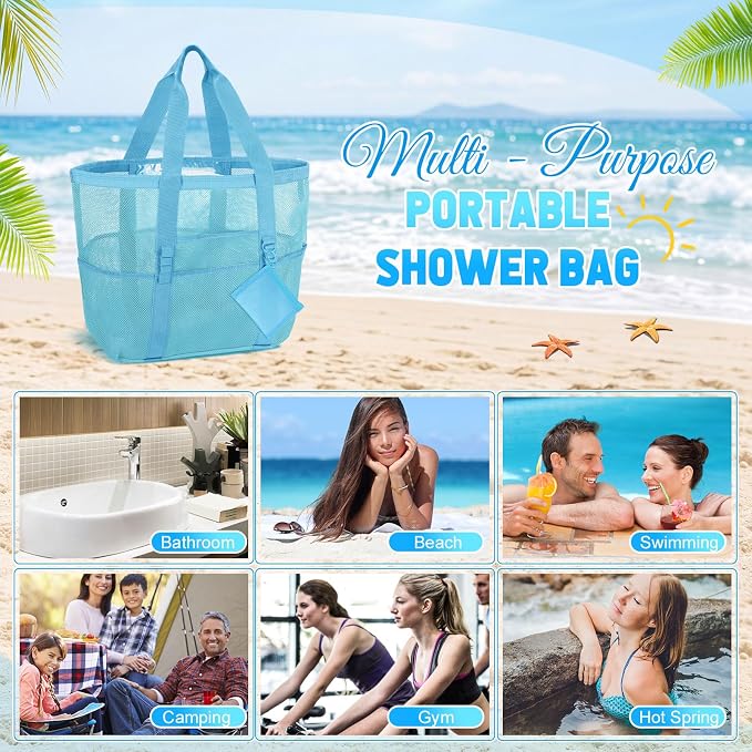 Hillban Large Mesh Beach Bag Bulk for Women Waterproof Sandproof Pool Tote Bag with 8 Pocket Small Zipper Pouch with Ring - Image 7