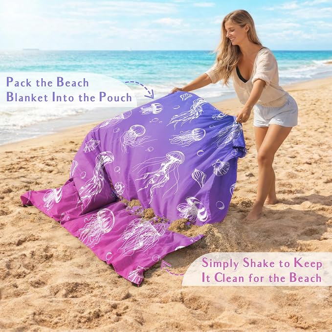 AlphaBeing Beach Blanket Waterproof Sandproof, Extra Large Beach Mat for 1–8 Adults, Oversized Picnic Blanket with 4 Stakes & Storage Bag, Essential Beach Gear for Travel - Image 4