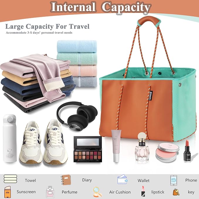 QOGiR Neoprene Multipurpose Beach Bag Tote with Inner Zipper Pocket … … … … - Image 3