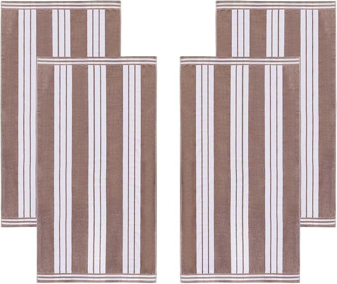 Superior Oversized Cotton Beach Towel Set of 4, Absorbent Towels for Bathroom, Beach, Pool, Swim, Adults, Kids, Vacation, Travel, Bath Sheet, Quick Dry Basics, Trip Essentials, Striped Decor, Taupe - Image 2