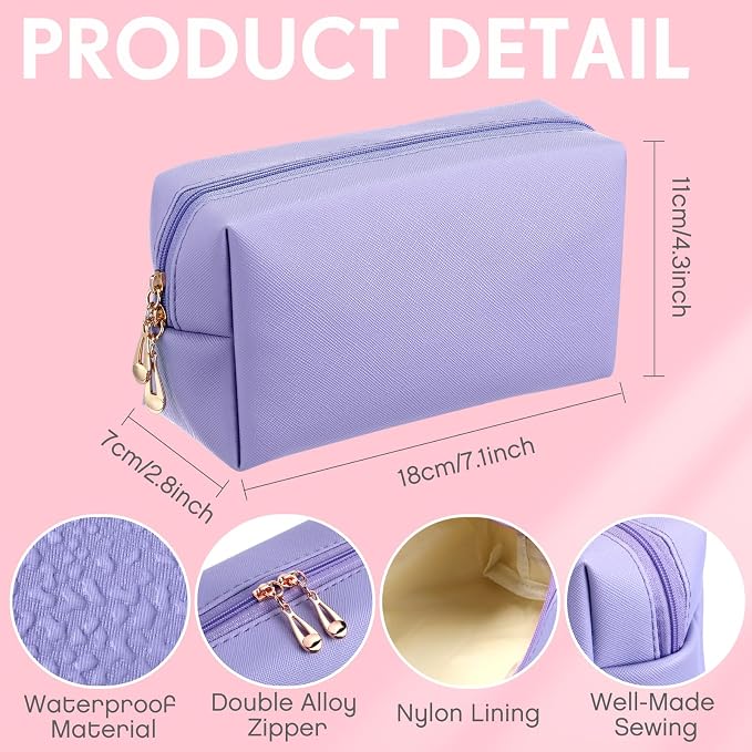 Kigeli Aesthetic Makeup Bags PU Leather Cosmetic Pouches Waterproof Plain Toiletry Bags Makeup Pouches Bulk for Women Party Gift Travel Storage Organizer (Pink Purple,7.1 x 2.8 x 4.3 in) - Image 3