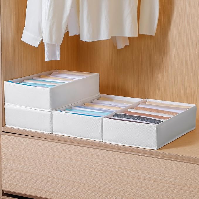4 Packs T-shirt Drawer Organizers for Clothing,10 Grids Compartment Wardrobe Storage Box, Clothes Organizer for Folded Clothes, T-shirt, Legging, Silk Scarve-White - Image 7