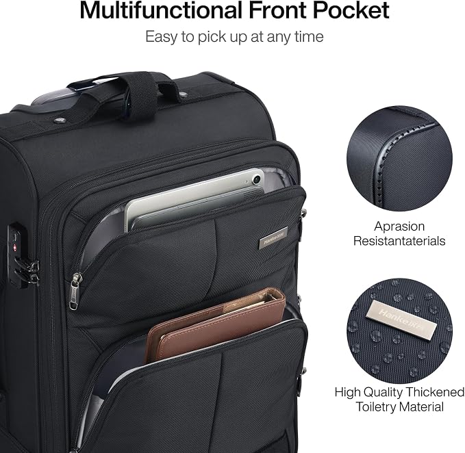 Hanke 24 inch Softside Expandable Luggage with Spinner Wheels, Medium Size Suitcase Checked Luggage Travel Luggage Rolling Suitcase,Black - Image 5
