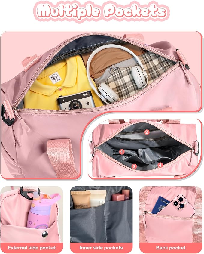 Gifts for 3 4 5 6 7 8 9 Year Old Girls-Girl Gym Bag with Shoe Compartment, Kid Weekender Overnight Bags, Initial Travel Tote with Makeup Pouch, 10 Year Old Girl Birthday Gifts Teen (Letter C) - Image 5