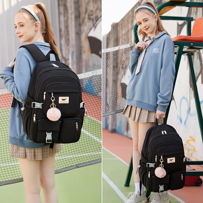 Laptop Backpack 15.6 Inch Elementary Middle High School Bag College Backpacks with Lunch Box Pencil Pouch 3 PCS Set Travel Bookbags for Teens Girls Women Students (Black) - Image 6