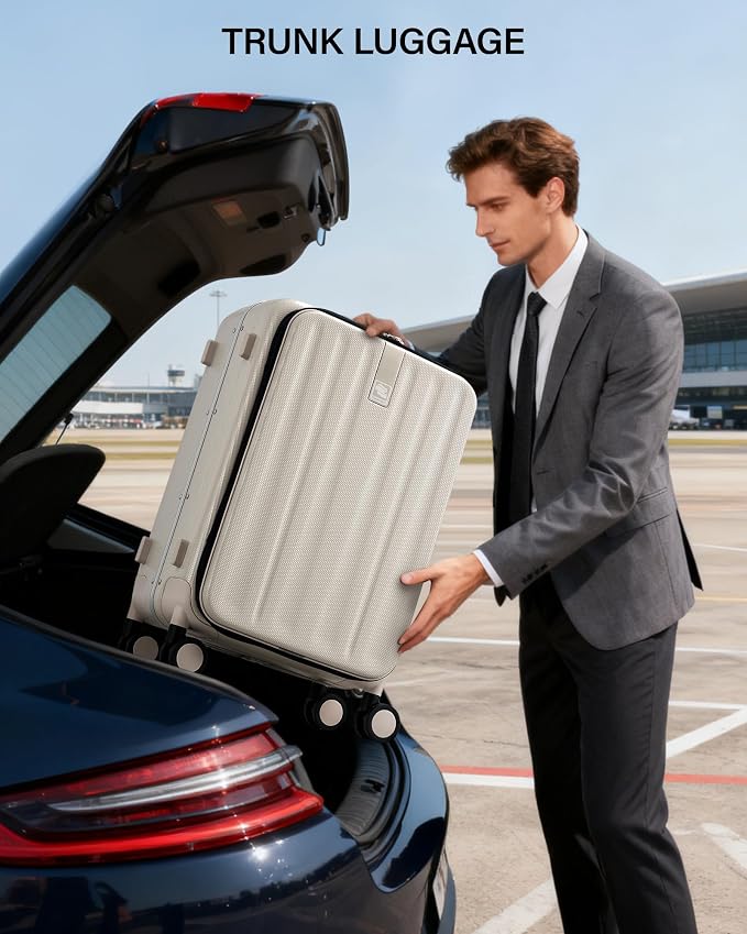 Hanke 24 Inch Checked Luggage PC Hard Case Luggage Top Opening Aluminum Frame Travel Luggage Suitcases with Wheels for Woman Men.(Ivory white) - Image 9