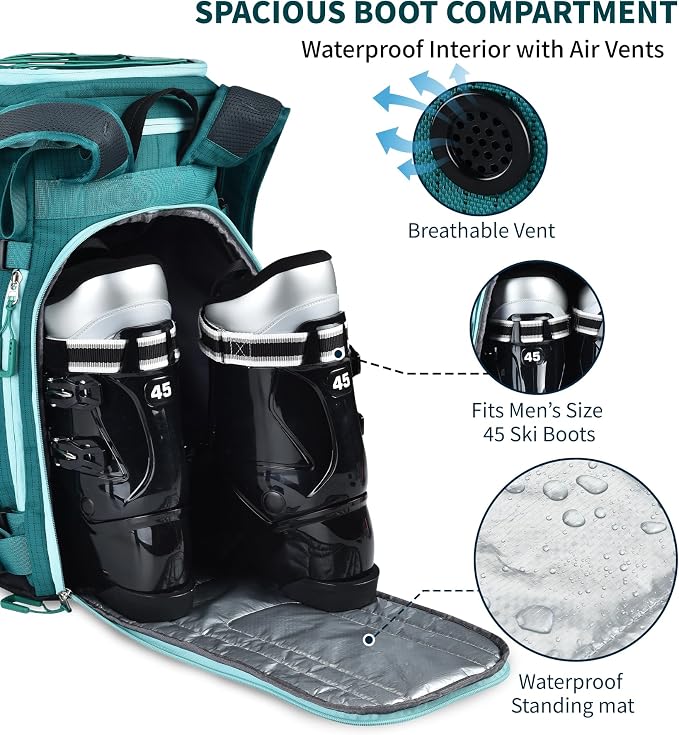 55L-70L Expandable Ski Boot Bag – Waterproof, Durable with Helmet Compartment – Ideal for Ski & Snowboard Gear – Men & Women - Image 3