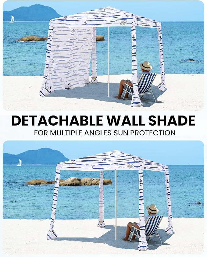 Qipi Beach Cabanas for Sand, Beach Canopy with Sandbags & Side Wall for Family, Easy Set Up Sun Shelter, UPF 50+ UV Protection with Roof Vent - Image 6