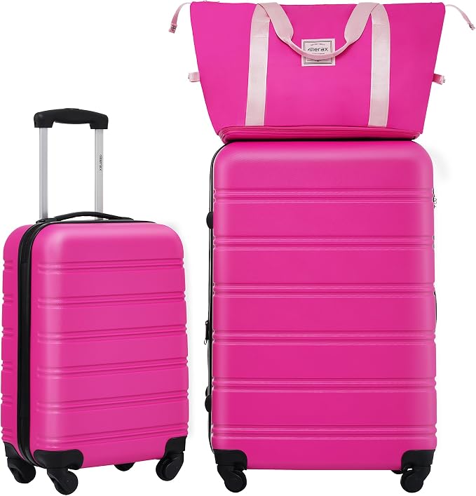 Merax Luggage sets of 3 Piece 20 28 IN Carry on Luggage Hard Case Pink Luggage Expandable Checked Luggage Suitcase Set with Wheels by Merax