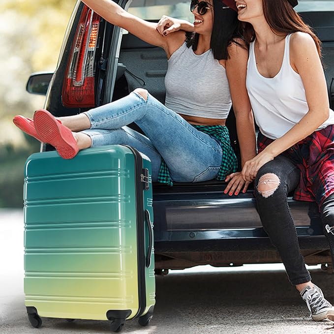 Merax Luggage Sets 3 Piece, Hardside Suitcase Set with Spinner Wheels | Lightweight Expandable Gradient Color Luggage 20+24+28 IN,Green+Yellow - Image 8