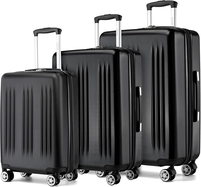 Kono Expandable Luggage 3 Piece Set Hardshell Lightweight 20in 24in 28in Carry On Suitcase with Spinner Wheels TSA Lock(Black) by Kono