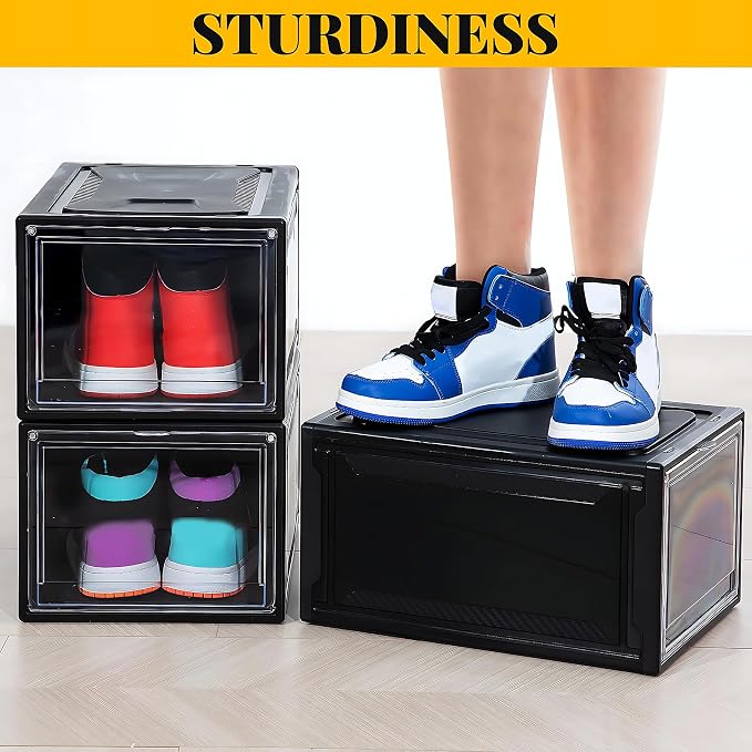 MMBABY 12 Pack Acrylic Black Shoe Boxes– Ultra Plastic Stackable Sneaker Storage For Sneakerhead. Professional Grade Shoe Display Case with Clear Magnetic Door.Fits US Size 15 - Image 4