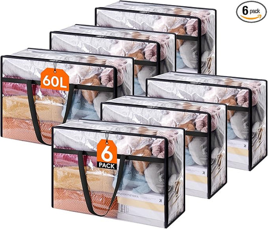 Lifewit 6 Pack Clear Clothes Storage Bags, 60L Plastic Blanket Storage Bag, Vinyl Foldable Moving Bags with Zipper, Closet Organizers and Storage Containers for Bedding, Duvet, Comforter by Lifewit