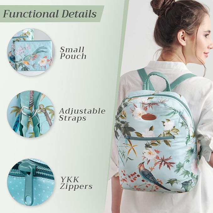 Maison d' Hermine Backpack for Women Men Cotton Shoulder Multipurpose Rucksack with Small Pouch Lightweight Multi Pocket Bag for Travel Work Beach Perfect for Spring Summer (Hokuzai - Blue) - Image 4