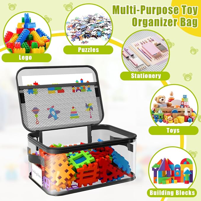 8 Packs Large Clear Toy Storage Bags with Labels, Handles, Zippers L | Large Capacity, Transparent PVC, Waterproof Dustproof, Space-saving, Portability for Building Blocks, Puzzle, Dolls, Travel - Image 5
