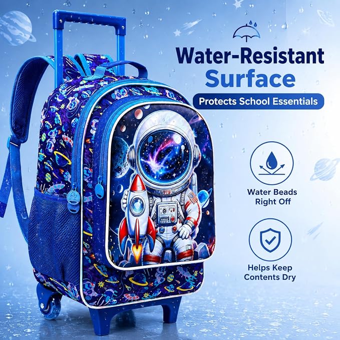 AGSDON 3PCS Rolling Backpack for Girls Boys, Kids Roller Wheels Bookbag, Wheeled School Bag with Lunch Bag - Image 4