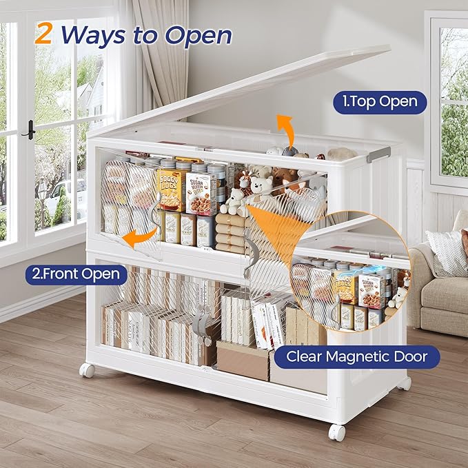150Gal/600QT 5-Tiers Extra Large Stackable Storage Bins with Lid, Collapsible Cabinet Closet Organizer Plastic Container Box with Wheels Doors Drawers for Office Dorm Kitchen, White - Image 4