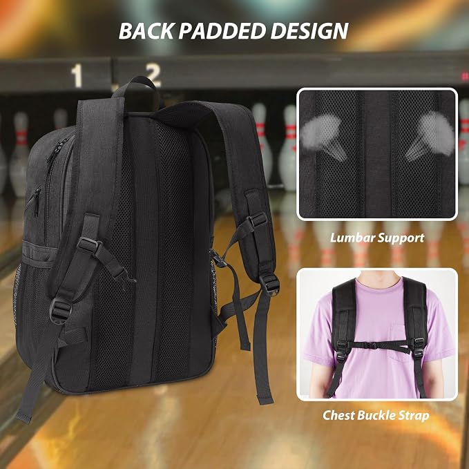 Bosynoy Bowling Backpack, Single Bowling Ball Bag with Shoe Compartment | Bowling Bag Totes with Foam Padded Protection, Fits Shoes Up to US Mens Size 16 and Accessories, Grey - Image 4