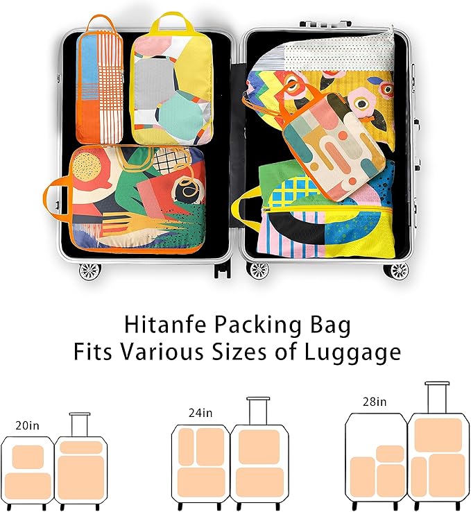 6 Pcs Compression Packing Cubes for Travel, Waterproof Luggage Organizer Washable Storage Bags Set - Packaging Cubes for Backpack Travel and Carry-Ons - Image 5